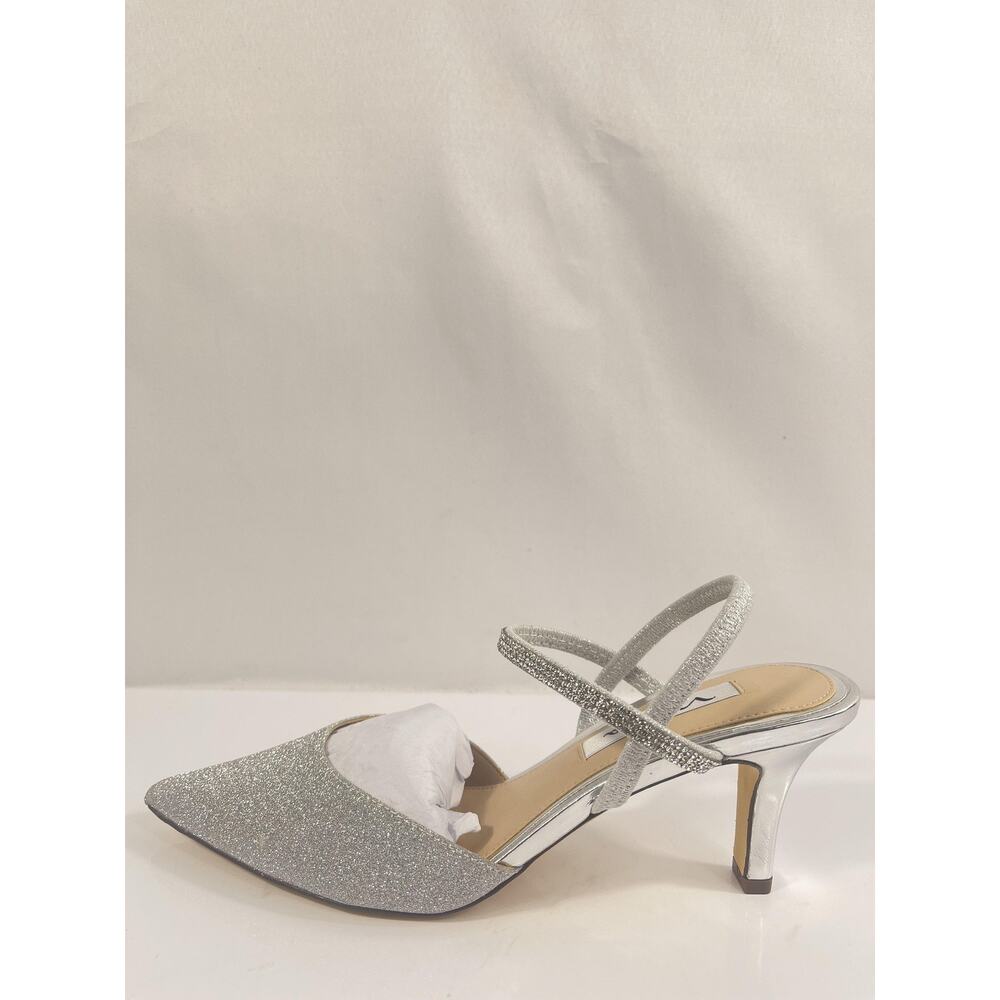 Nina Shoes Womens Size 8 Silver Billie-VG Glitter Strap Kitten Heel Mules